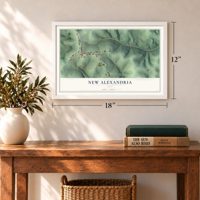 New Alexandria, Ohio map, 12 x 18 inch print in a white frame in an entryway
