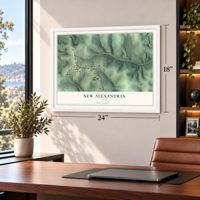 New Alexandria, Ohio map, 18 x 24 inch print in a white frame in a home office