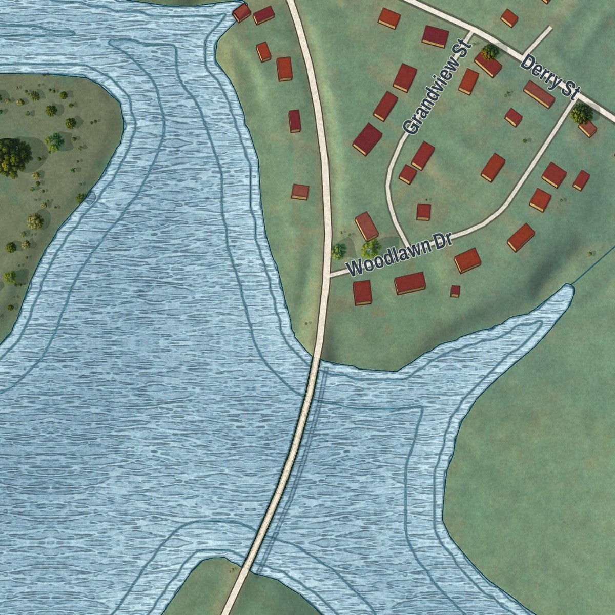 Second close-up of the map of New Alexandria, Pennsylvania print showing more streets and buildings