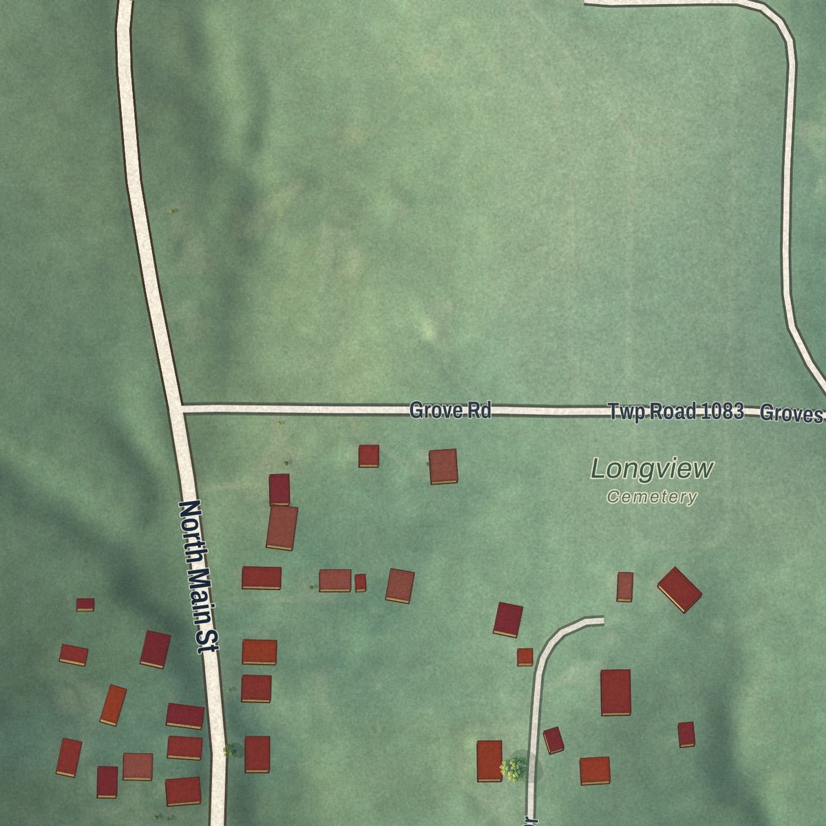 Second close-up of the map of New Athens, Ohio print showing more streets and buildings