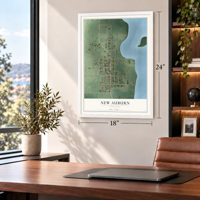 New Auburn, Minnesota map, 18 x 24 inch print in a white frame in a home office