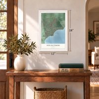 New Baltimore, Michigan map, 12 x 18 inch print in a white frame in an entryway