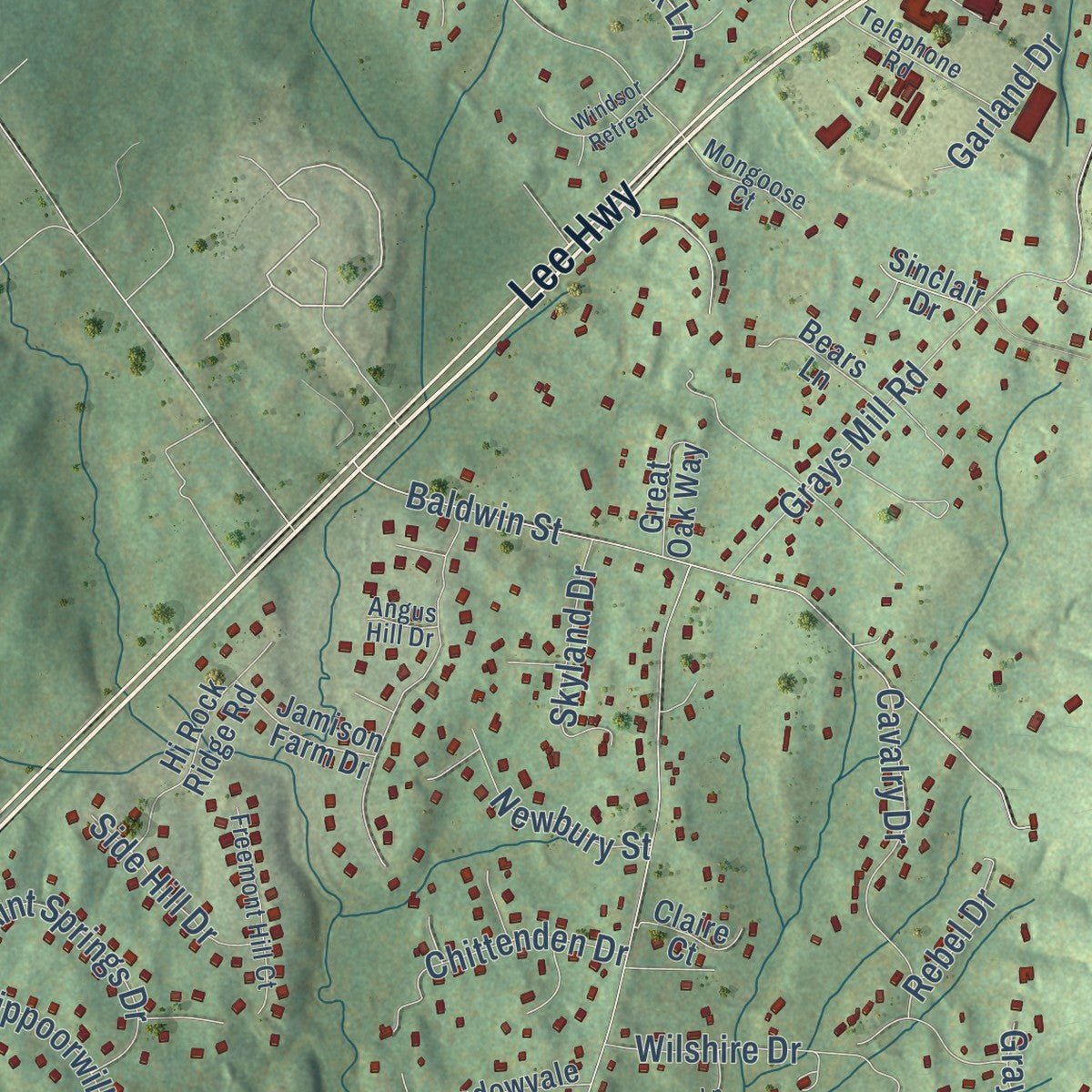 Second close-up of the map of New Baltimore, Virginia print showing more streets and buildings
