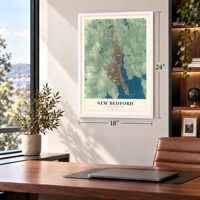 New Bedford, Massachusetts map, 18 x 24 inch print in a white frame in a home office