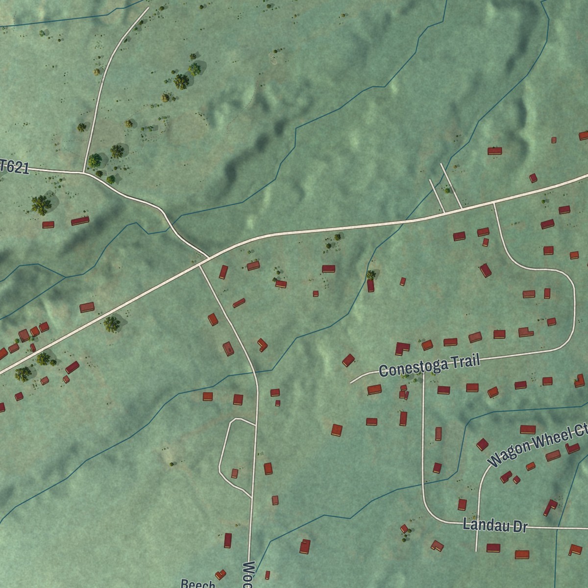 Second close-up of the map of New Bedford, Pennsylvania print showing more streets and buildings