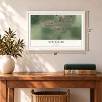 New Berlin, Illinois map, 12 x 18 inch print in a white frame in an entryway