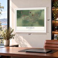 New Berlin, Illinois map, 18 x 24 inch print in a white frame in a home office