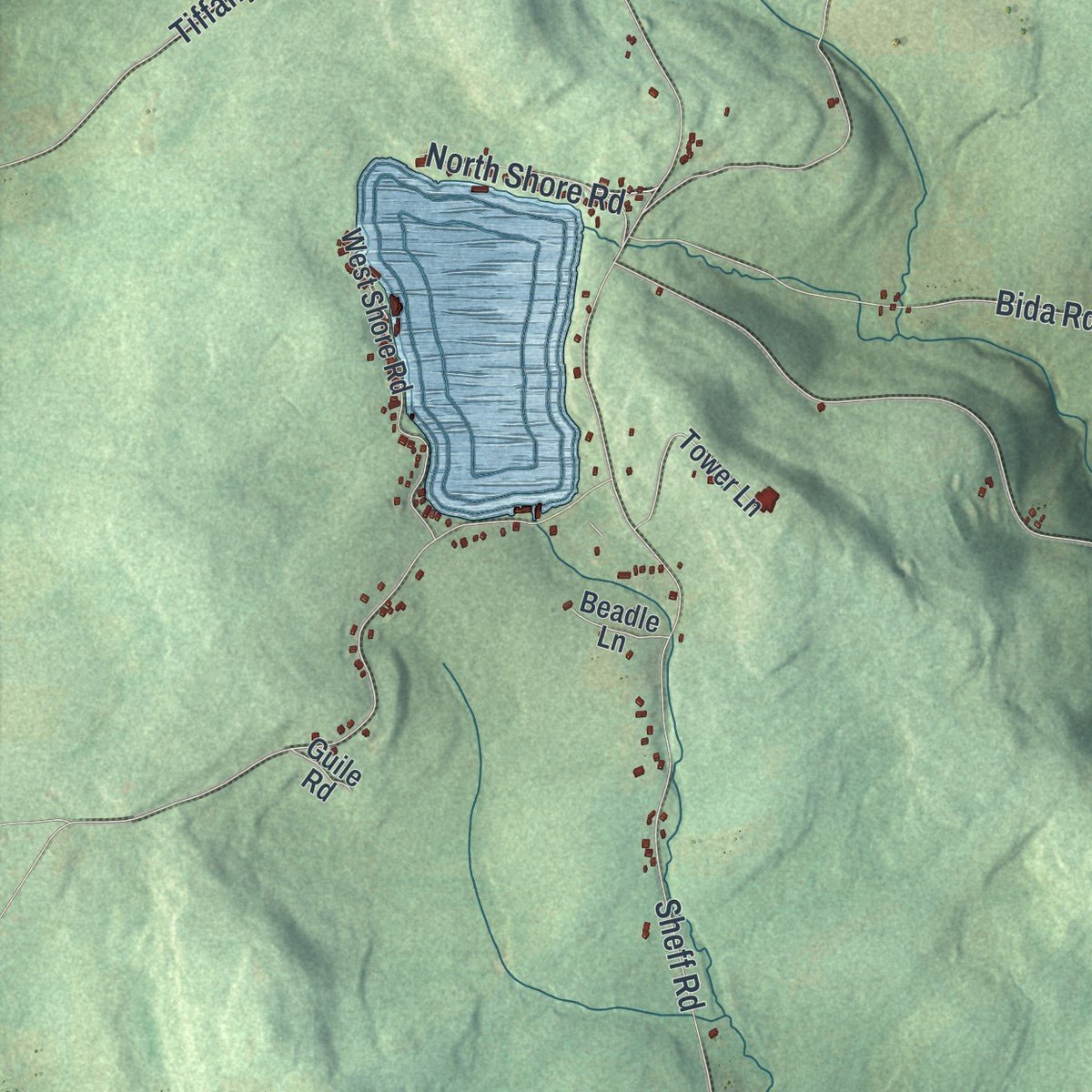 Second close-up of the map of New Berlin, New York print showing more streets and buildings