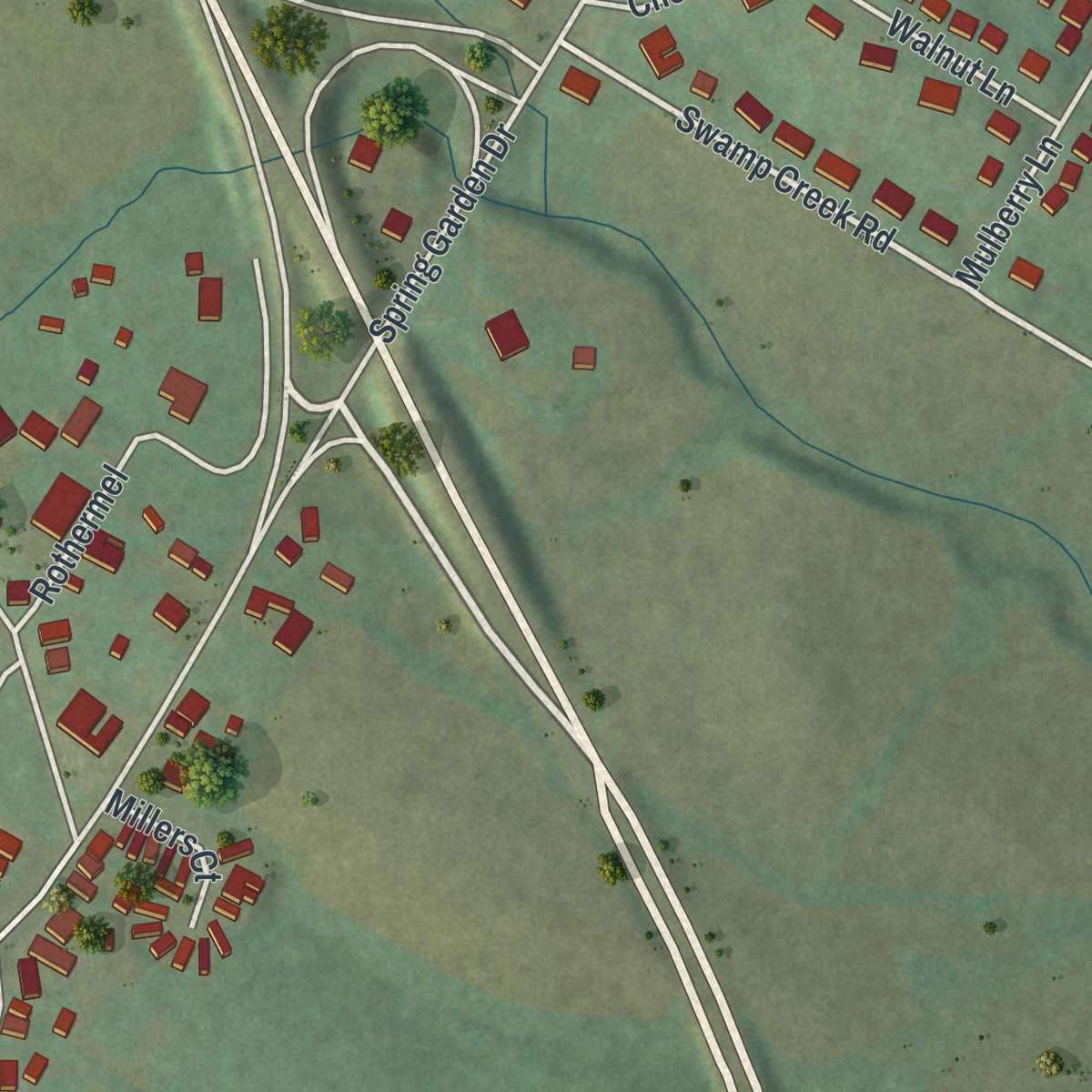 Second close-up of the map of New Berlinville, Pennsylvania print showing more streets and buildings