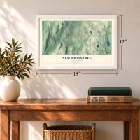 New Braintree, Massachusetts map, 12 x 18 inch print in a white frame in an entryway