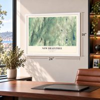 New Braintree, Massachusetts map, 18 x 24 inch print in a white frame in a home office