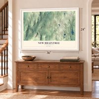 New Braintree, Massachusetts map, 24 x 36 inch print in a white frame above a dresser by a staircase
