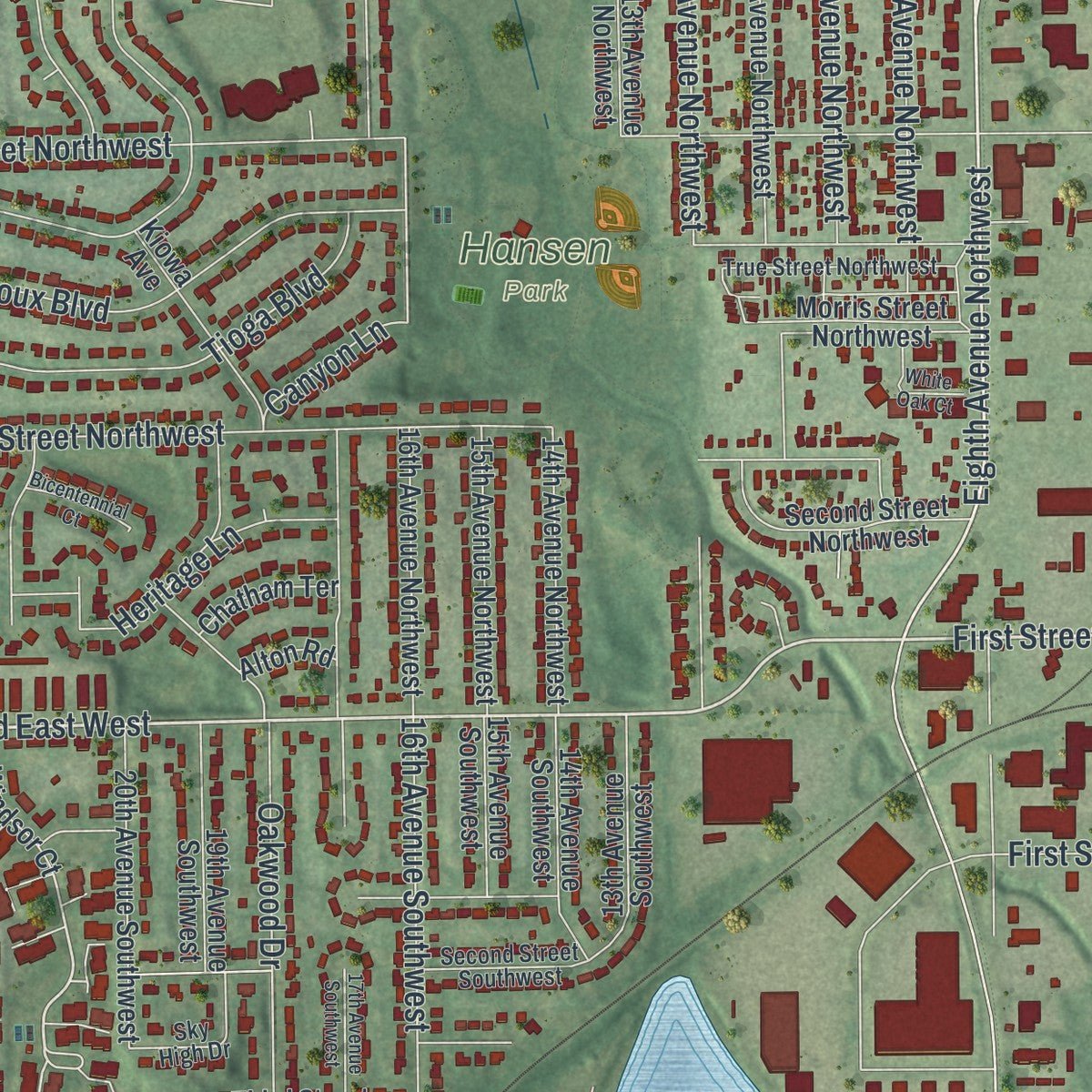 Second close-up of the map of New Brighton, Minnesota print showing more streets and buildings