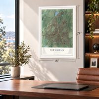 New Britain, Connecticut map, 18 x 24 inch print in a white frame in a home office
