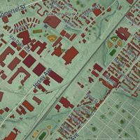 Second close-up of the map of New Brunswick, New Jersey print showing more streets and buildings