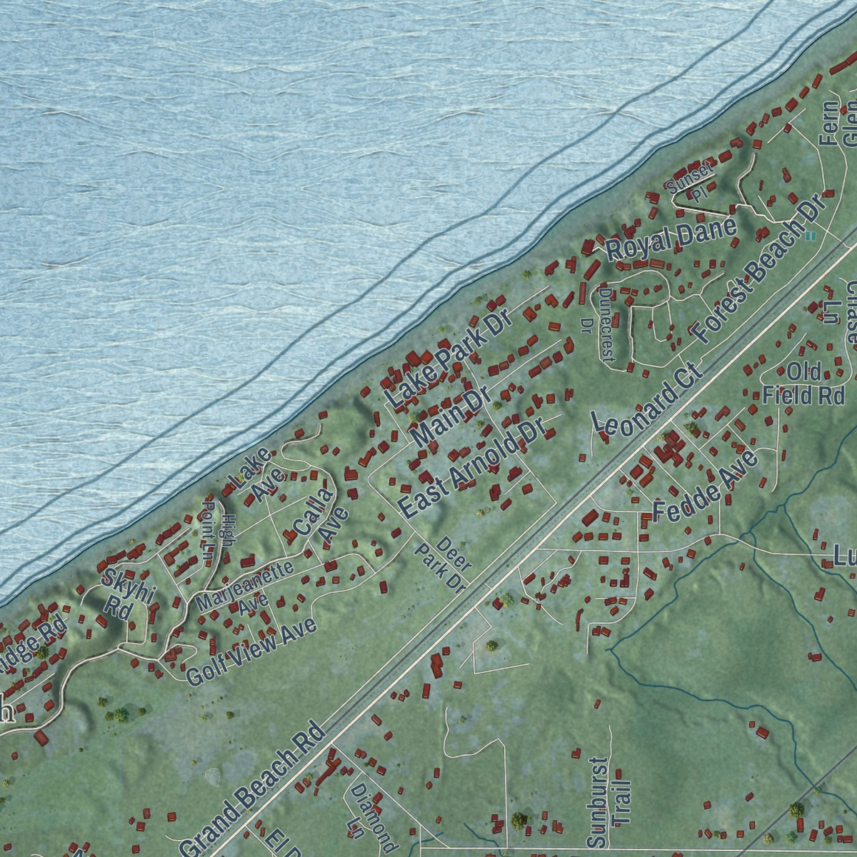 Second close-up of the map of New Buffalo, Berrien County, Michigan print showing more streets and buildings