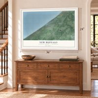 New Buffalo, Berrien County, Michigan map, 24 x 36 inch print in a white frame above a dresser by a staircase