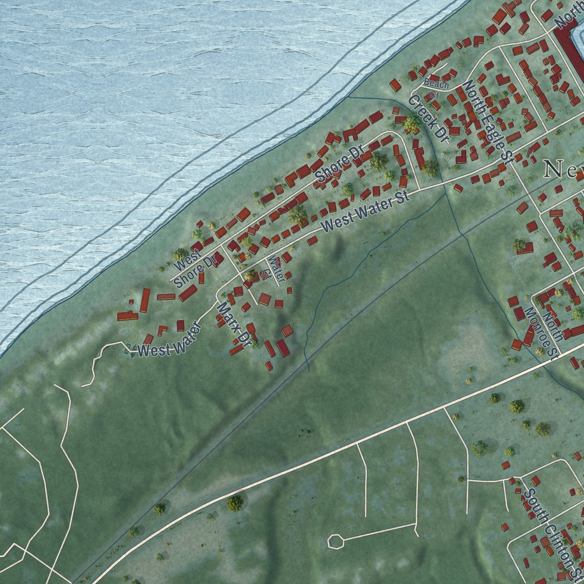 Second close-up of the map of New Buffalo, Michigan print showing more streets and buildings