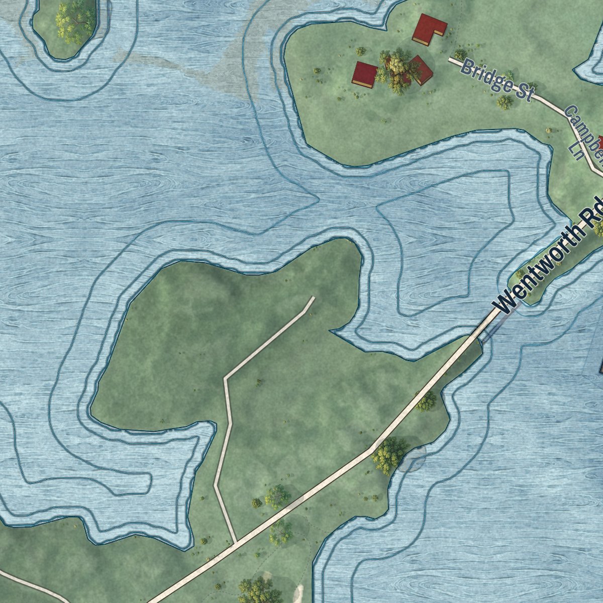 Second close-up of the map of New Castle, New Hampshire print showing more streets and buildings