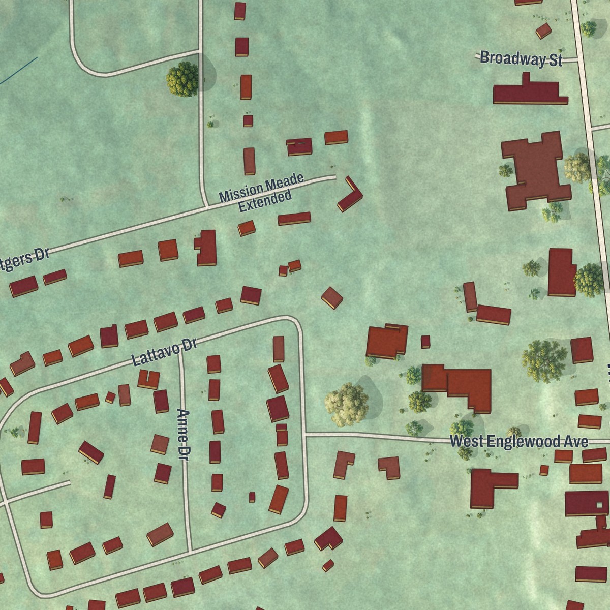 Second close-up of the map of New Castle Northwest, Pennsylvania print showing more streets and buildings