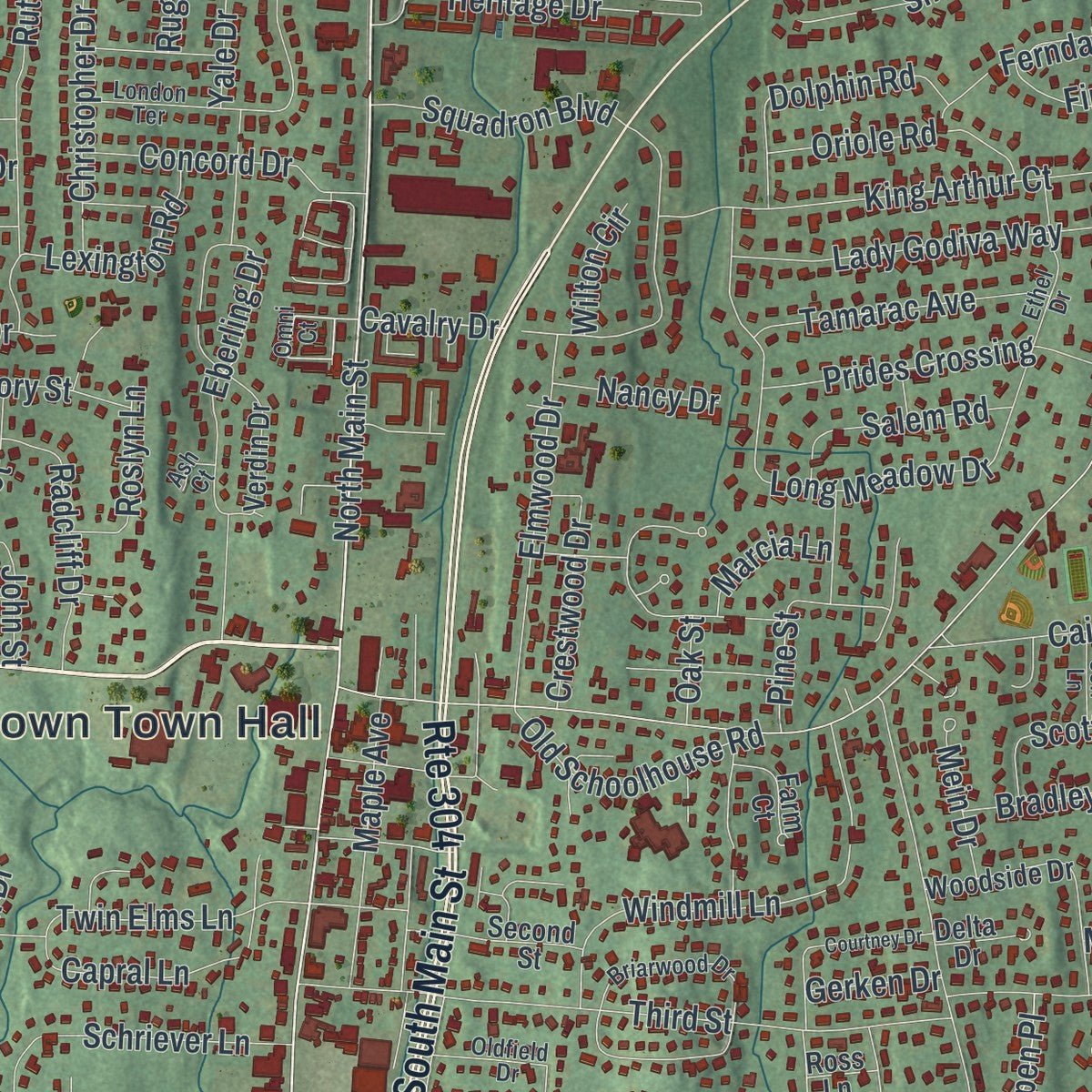 Second close-up of the map of New City, New York print showing more streets and buildings