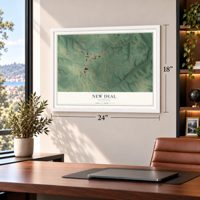 New Deal, Tennessee map, 18 x 24 inch print in a white frame in a home office