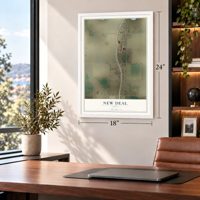 New Deal, Texas map, 18 x 24 inch print in a white frame in a home office