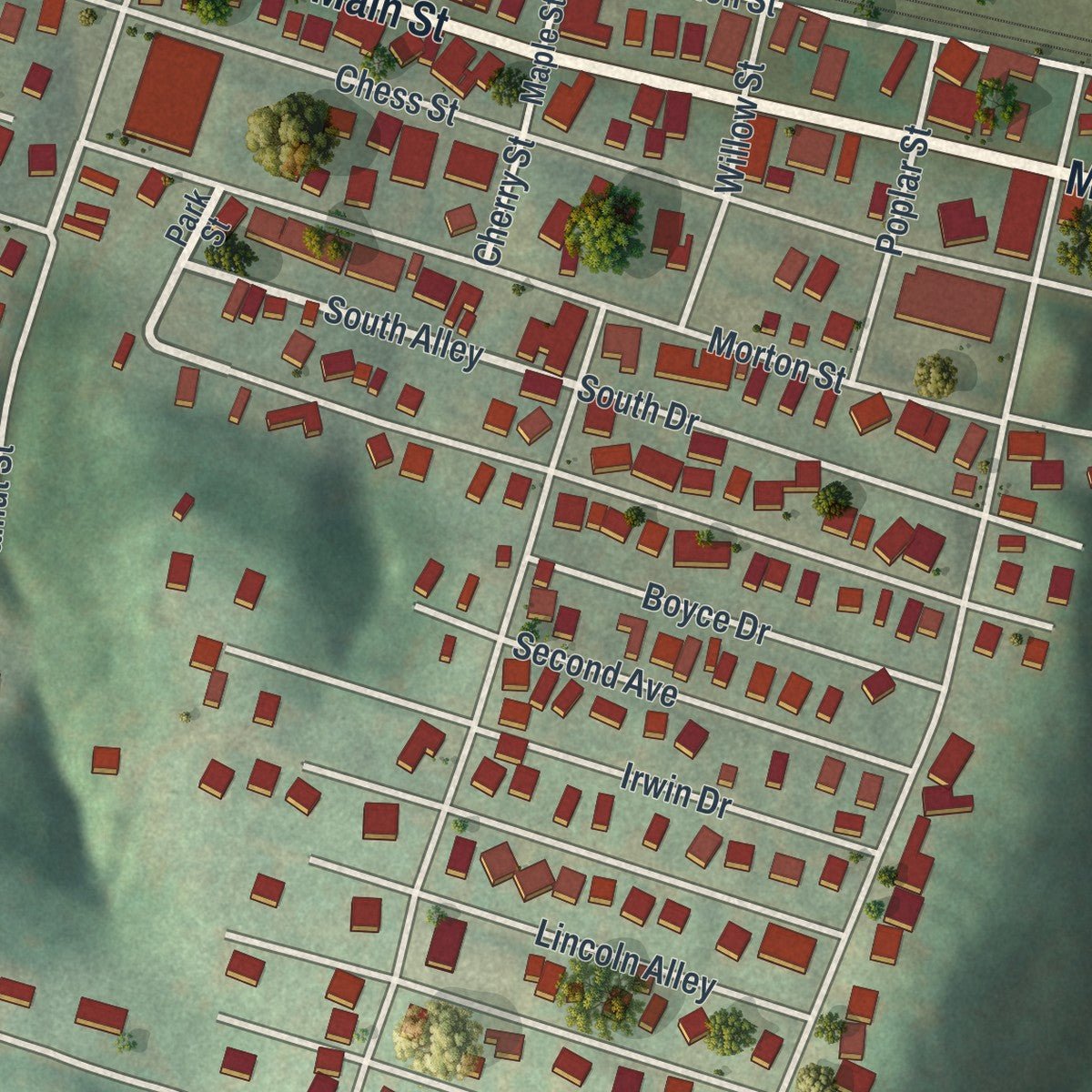 Second close-up of the map of New Eagle, Pennsylvania print showing more streets and buildings