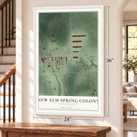 New Elm Spring Colony, South Dakota map, 24 x 36 inch print in a white frame by a staircase