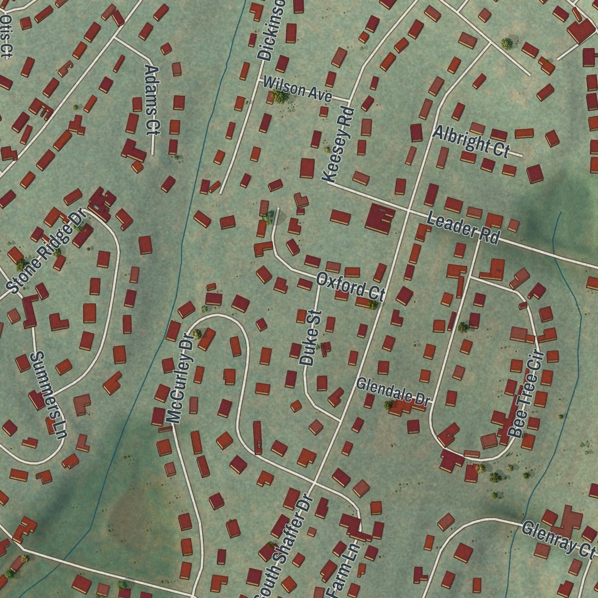 Second close-up of the map of New Freedom, Pennsylvania print showing more streets and buildings