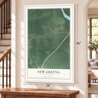 New Gretna, New Jersey map, 24 x 36 inch print in a white frame by a staircase