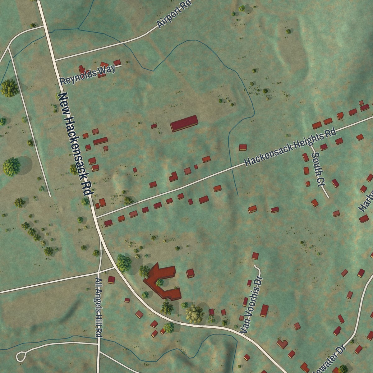 Second close-up of the map of New Hackensack, New York print showing more streets and buildings