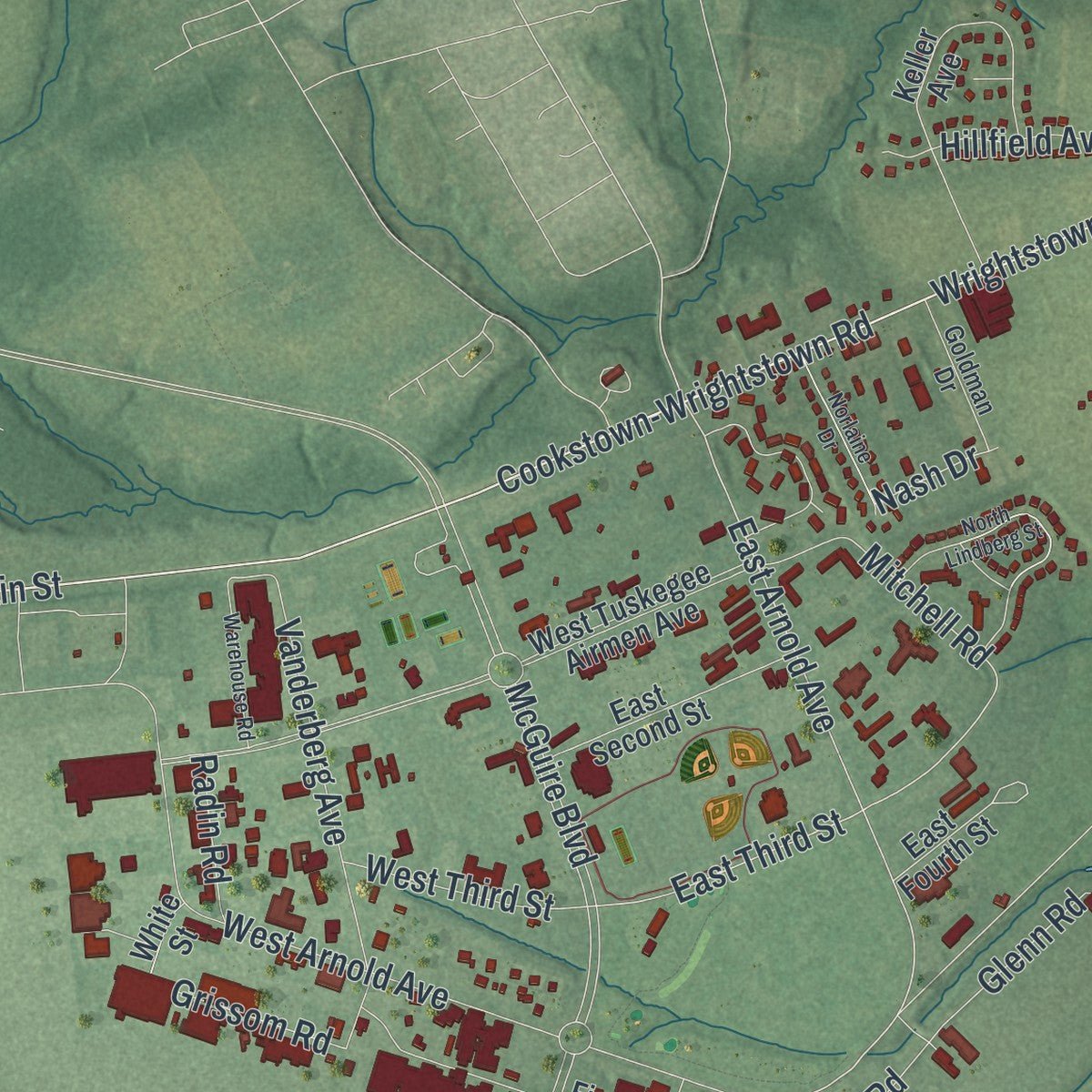 Second close-up of the map of New Hanover, New Jersey print showing more streets and buildings