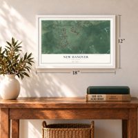 New Hanover, New Jersey map, 12 x 18 inch print in a white frame in an entryway