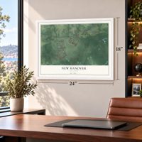 New Hanover, New Jersey map, 18 x 24 inch print in a white frame in a home office