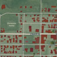 Second close-up of the map of New Harmony, Indiana print showing more streets and buildings