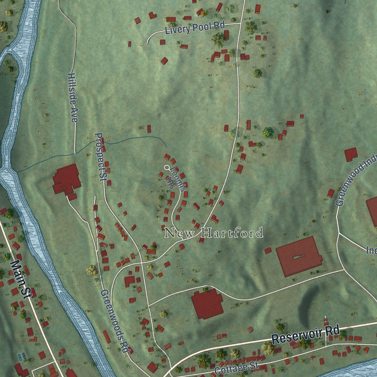 Second close-up of the map of New Hartford Center, Connecticut print showing more streets and buildings