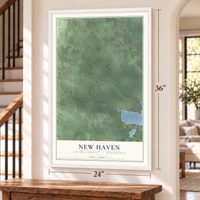 New Haven, Adams County, Wisconsin map, 24 x 36 inch print in a white frame by a staircase