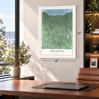 New Haven, New York map, 18 x 24 inch print in a white frame in a home office