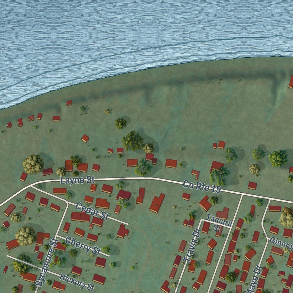 Second close-up of the map of New Haven, West Virginia print showing more streets and buildings