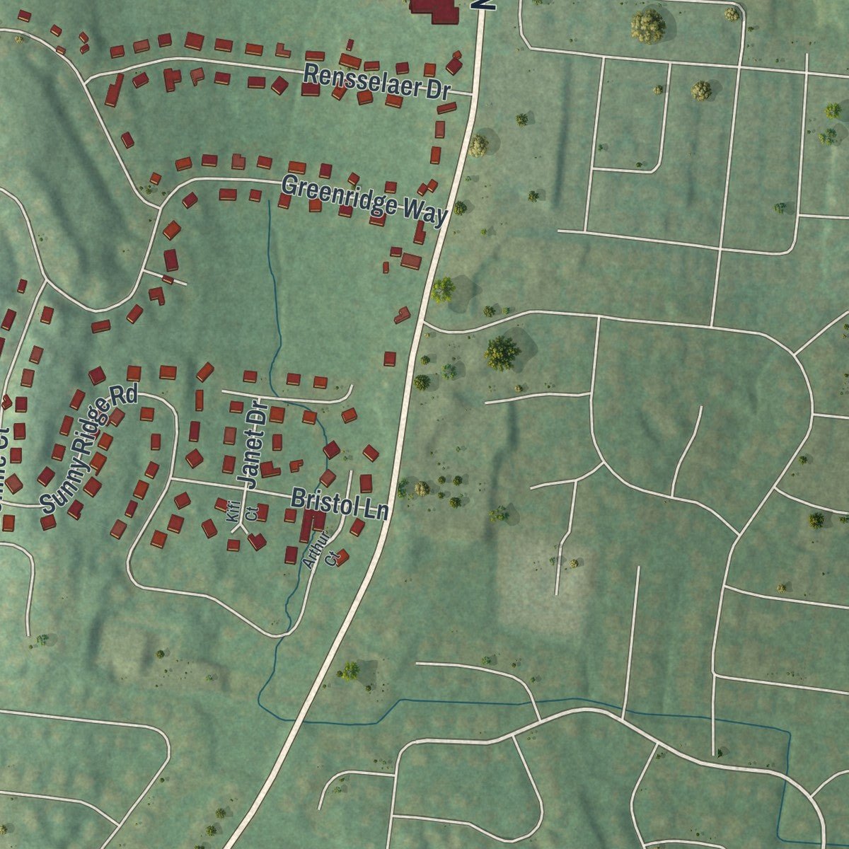 Second close-up of the map of New Hempstead, New York print showing more streets and buildings