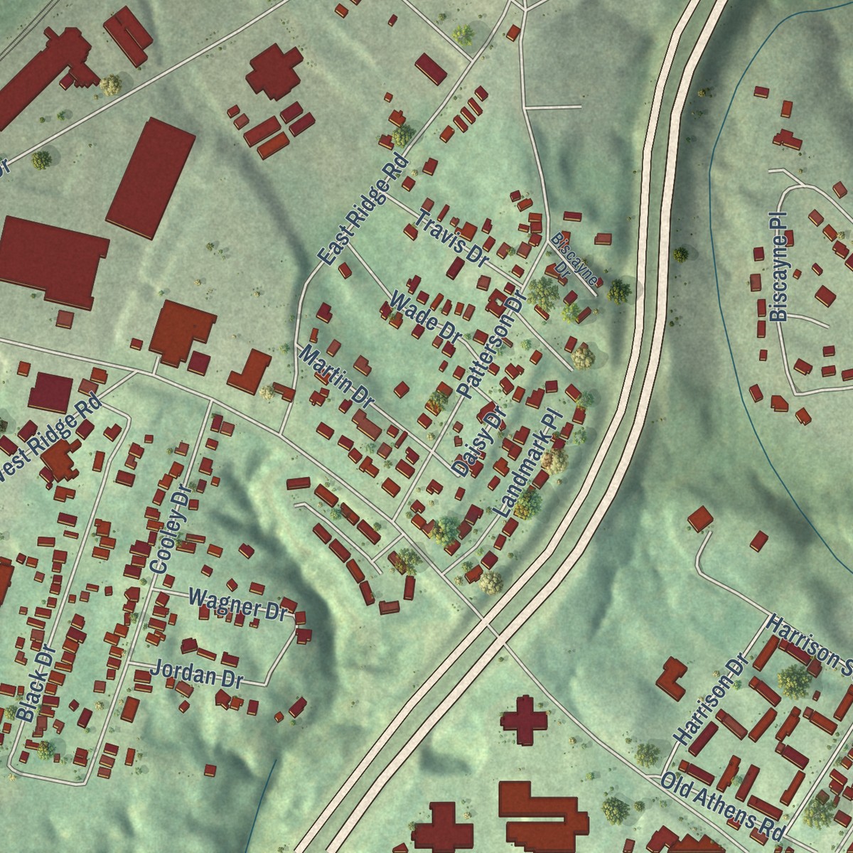 Second close-up of the map of New Holland, Georgia print showing more streets and buildings