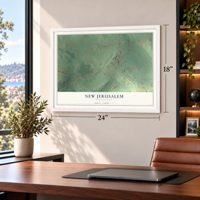 New Jerusalem, Pennsylvania map, 18 x 24 inch print in a white frame in a home office