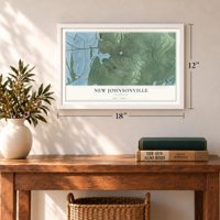 New Johnsonville, Tennessee map, 12 x 18 inch print in a white frame in an entryway