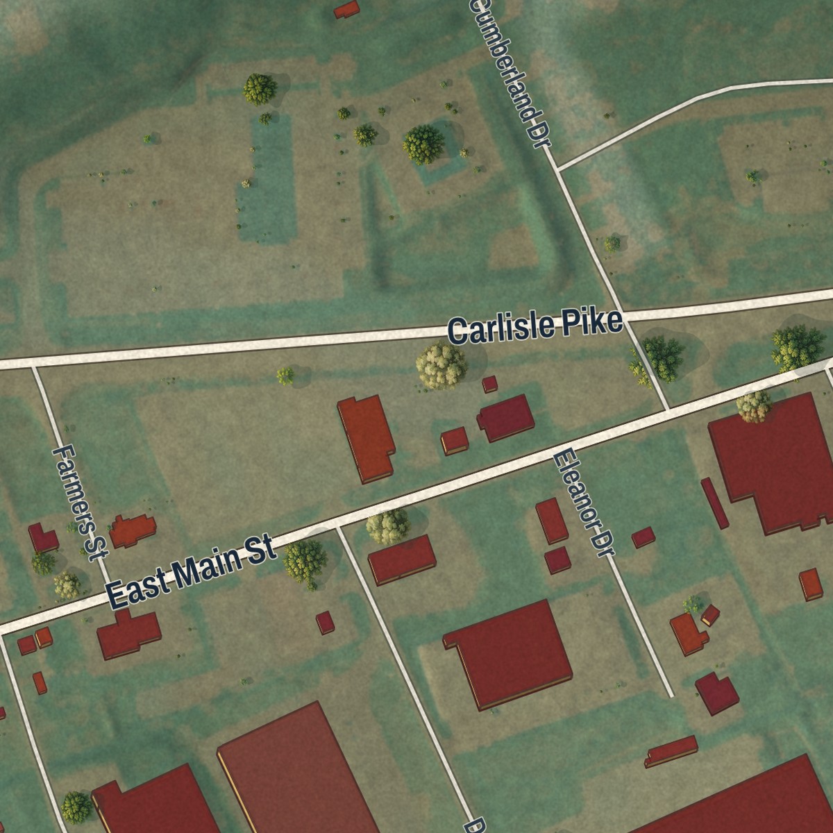 Second close-up of the map of New Kingstown, Pennsylvania print showing more streets and buildings