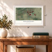 New Kingstown, Pennsylvania map, 12 x 18 inch print in a white frame in an entryway