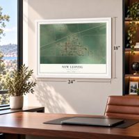 New Leipzig, North Dakota map, 18 x 24 inch print in a white frame in a home office