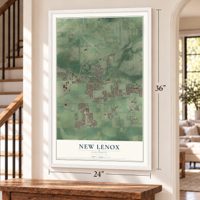 New Lenox, Illinois map, 24 x 36 inch print in a white frame by a staircase