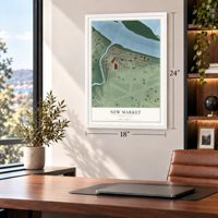 New Market, Pennsylvania map, 18 x 24 inch print in a white frame in a home office