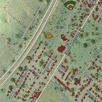 Second close-up of the map of New Market, Virginia print showing more streets and buildings